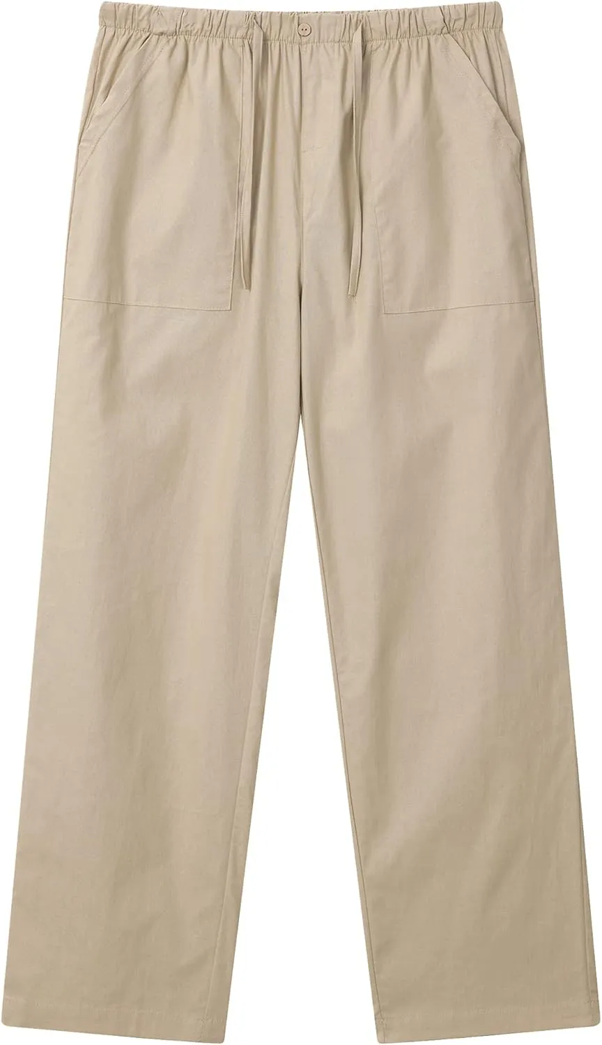 FANARCHER Mens Cotton Linen Pants Drawstring Loose Beach Pants with Pockets