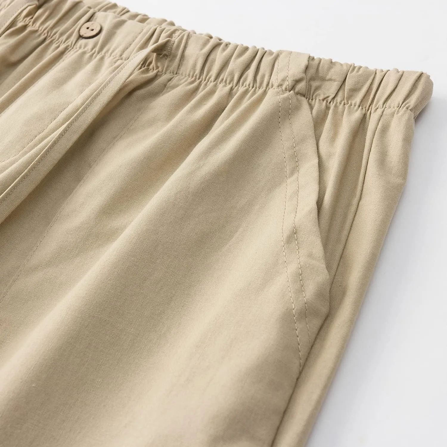 FANARCHER Mens Cotton Linen Pants Drawstring Loose Beach Pants with Pockets