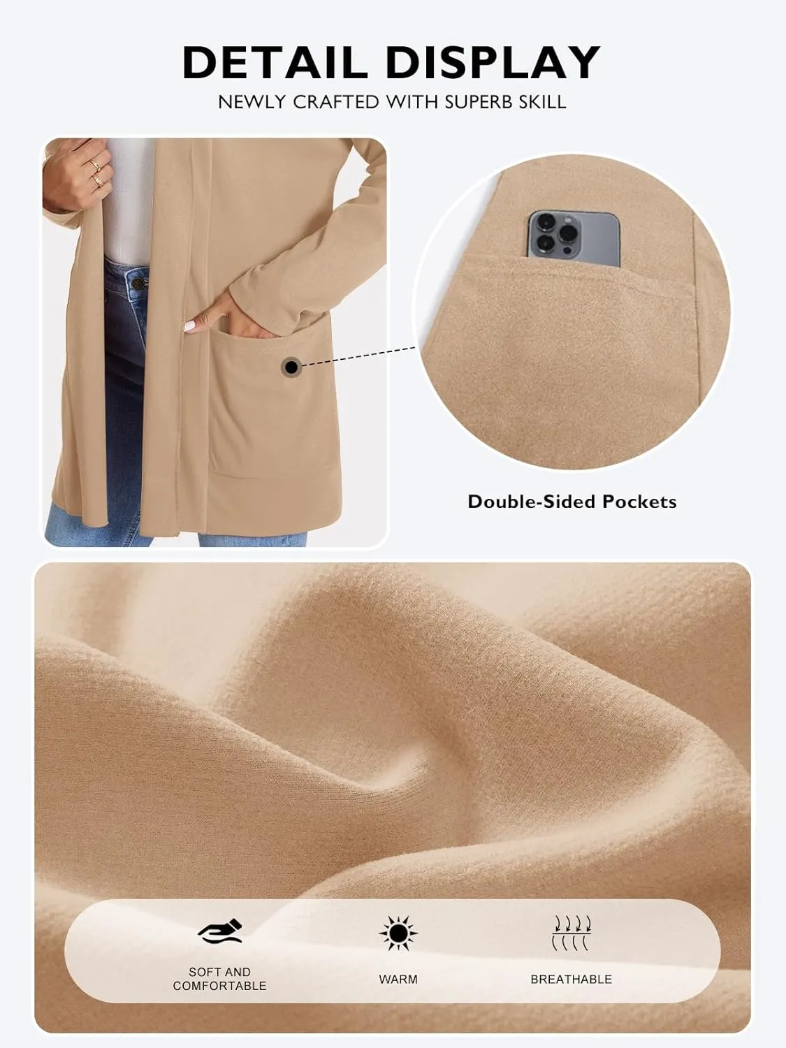 Feiersi Womens Cardigan Long Sleeve Open Front Casual Soft Knit Cardigans Sweater with Pockets