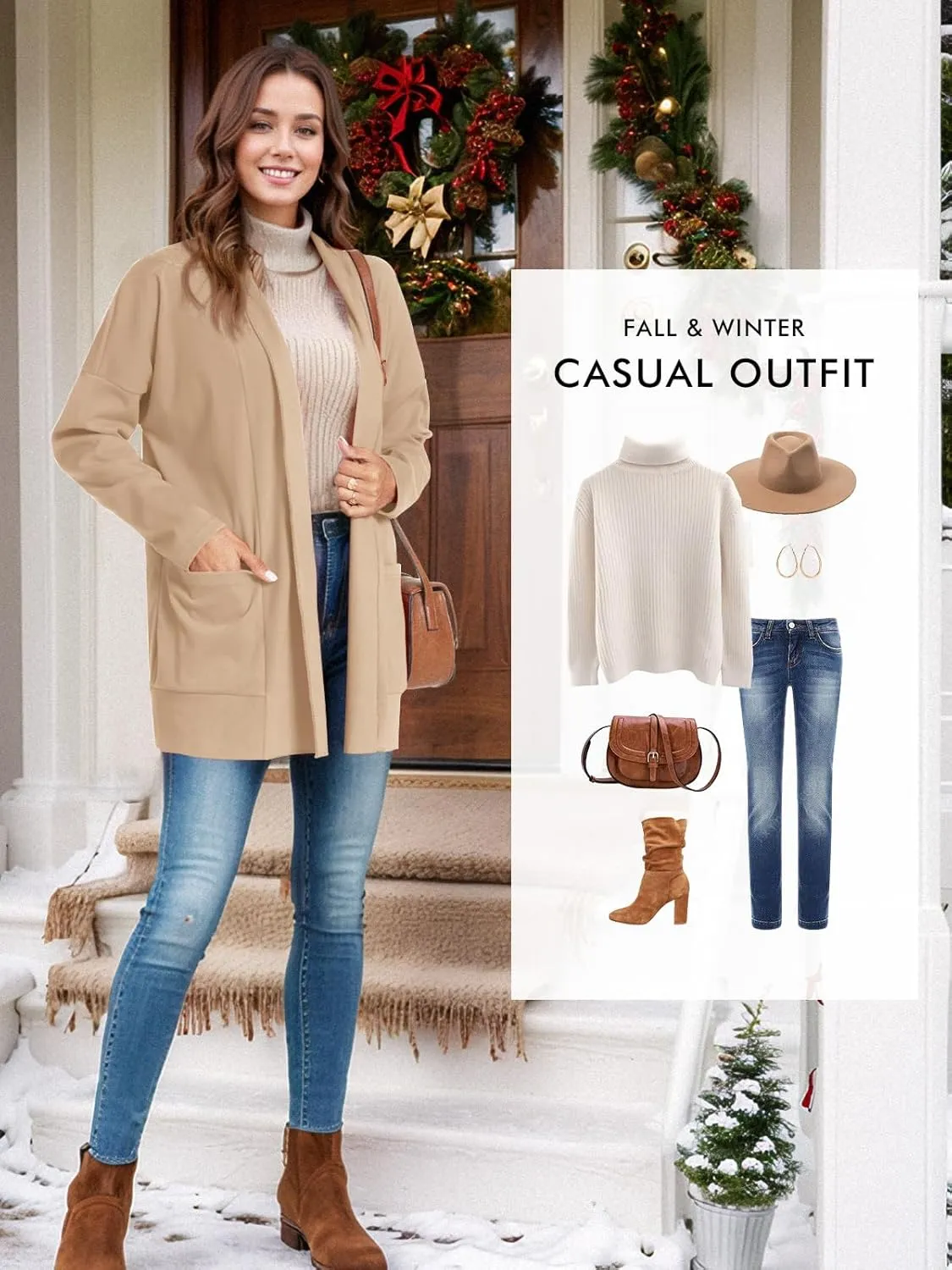 Feiersi Womens Cardigan Long Sleeve Open Front Casual Soft Knit Cardigans Sweater with Pockets