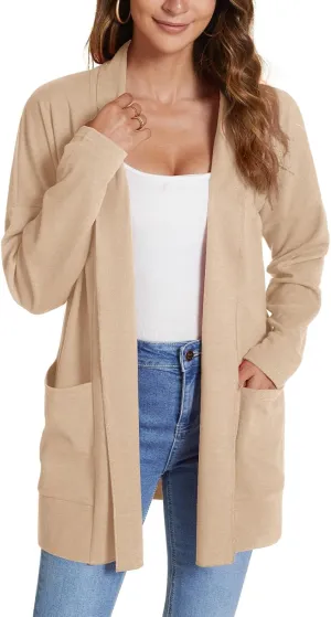 Feiersi Womens Cardigan Long Sleeve Open Front Casual Soft Knit Cardigans Sweater with Pockets