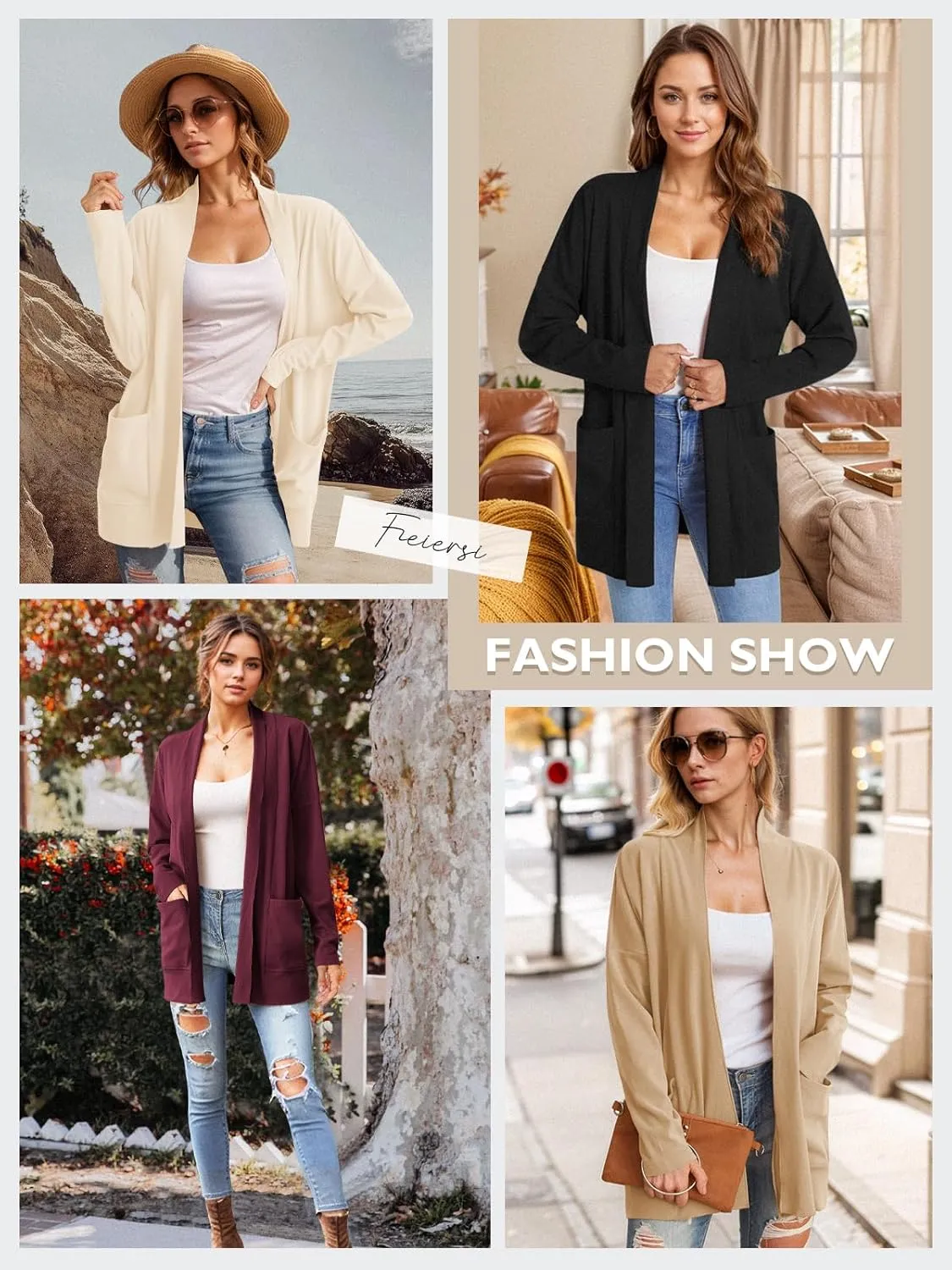 Feiersi Womens Cardigan Long Sleeve Open Front Casual Soft Knit Cardigans Sweater with Pockets
