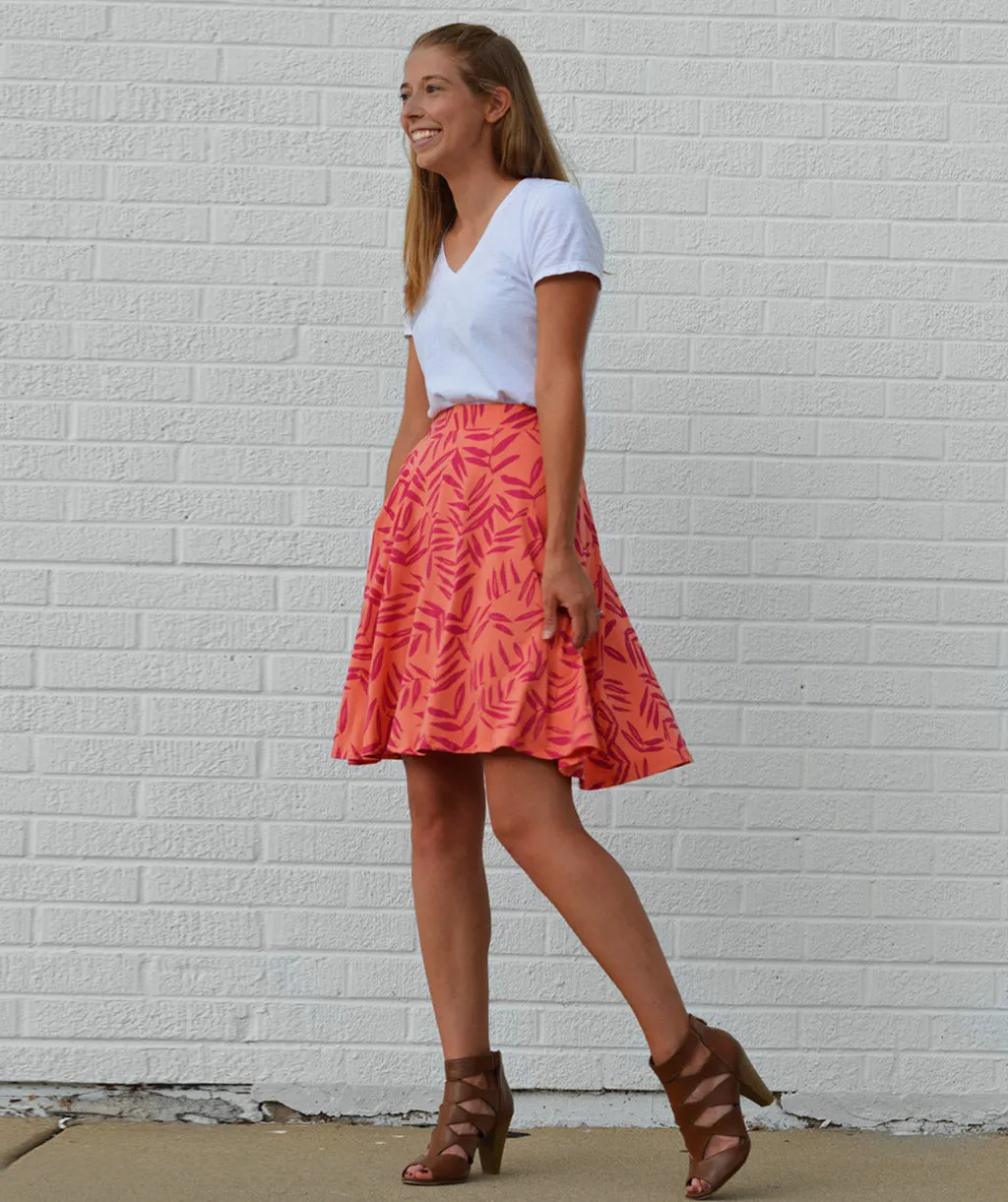 FIESTA palm print skirt in Tangerine/Azalea