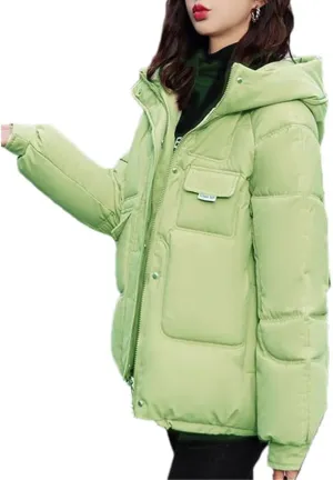 Fjnbbiot Autumn Winter Hooded Down Cotton-Padded Jacket Jacket Women Overcoat Warm Parker Coat Korean Loose Short Bread Clothes Light EN8 XL