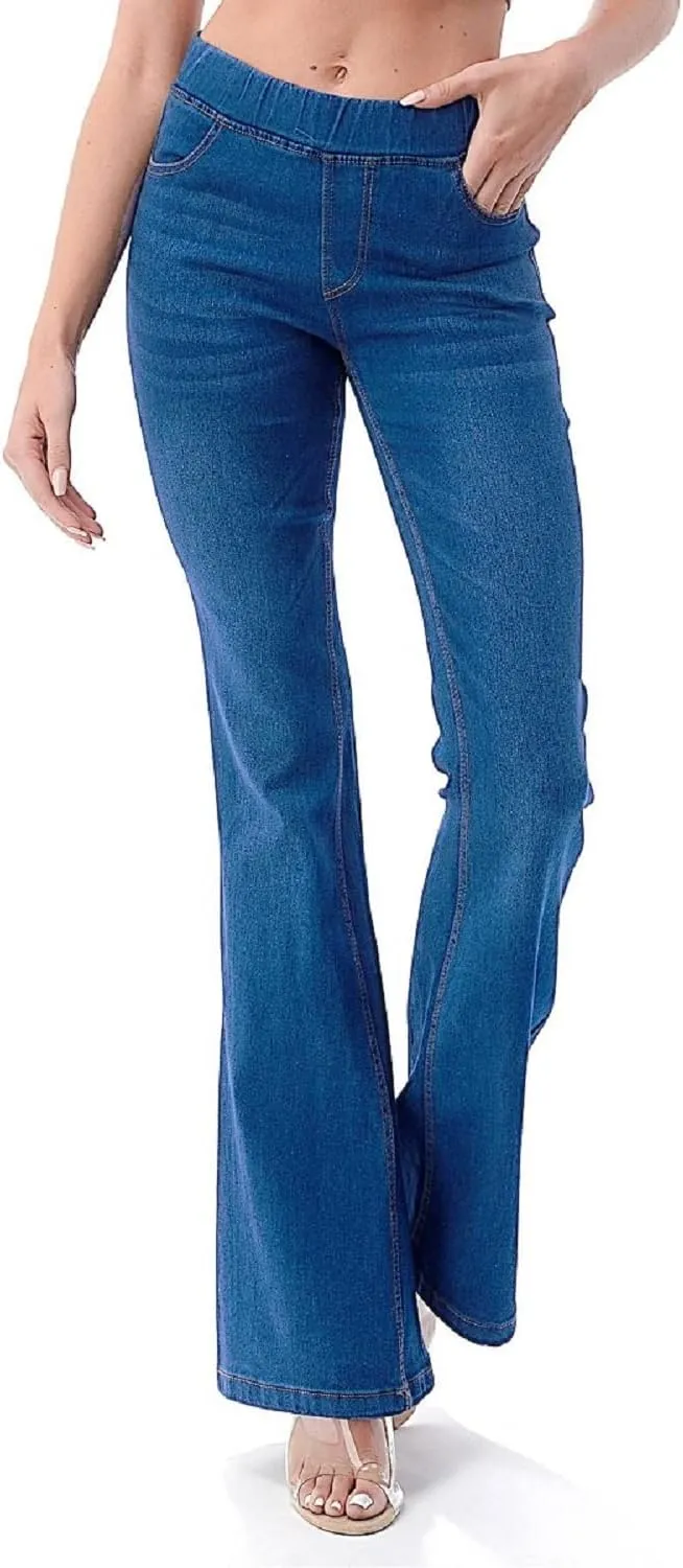 Flare Jeans for Women Ladies Elastic Pull-On Skinny Flared Bootcut Denim Jeggings