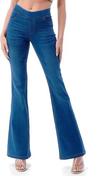 Flare Jeans for Women Ladies Elastic Pull-On Skinny Flared Bootcut Denim Jeggings