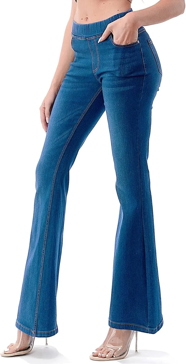 Flare Jeans for Women Ladies Elastic Pull-On Skinny Flared Bootcut Denim Jeggings