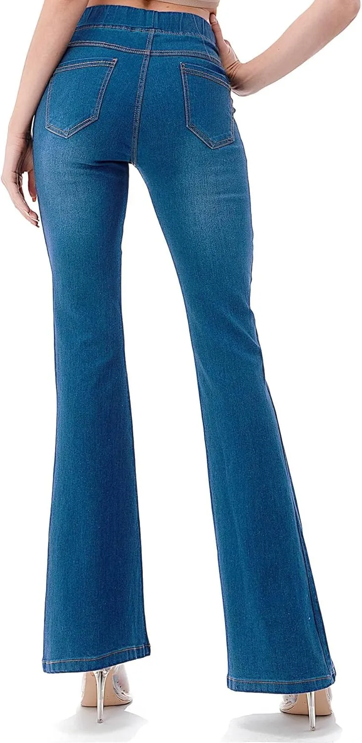 Flare Jeans for Women Ladies Elastic Pull-On Skinny Flared Bootcut Denim Jeggings