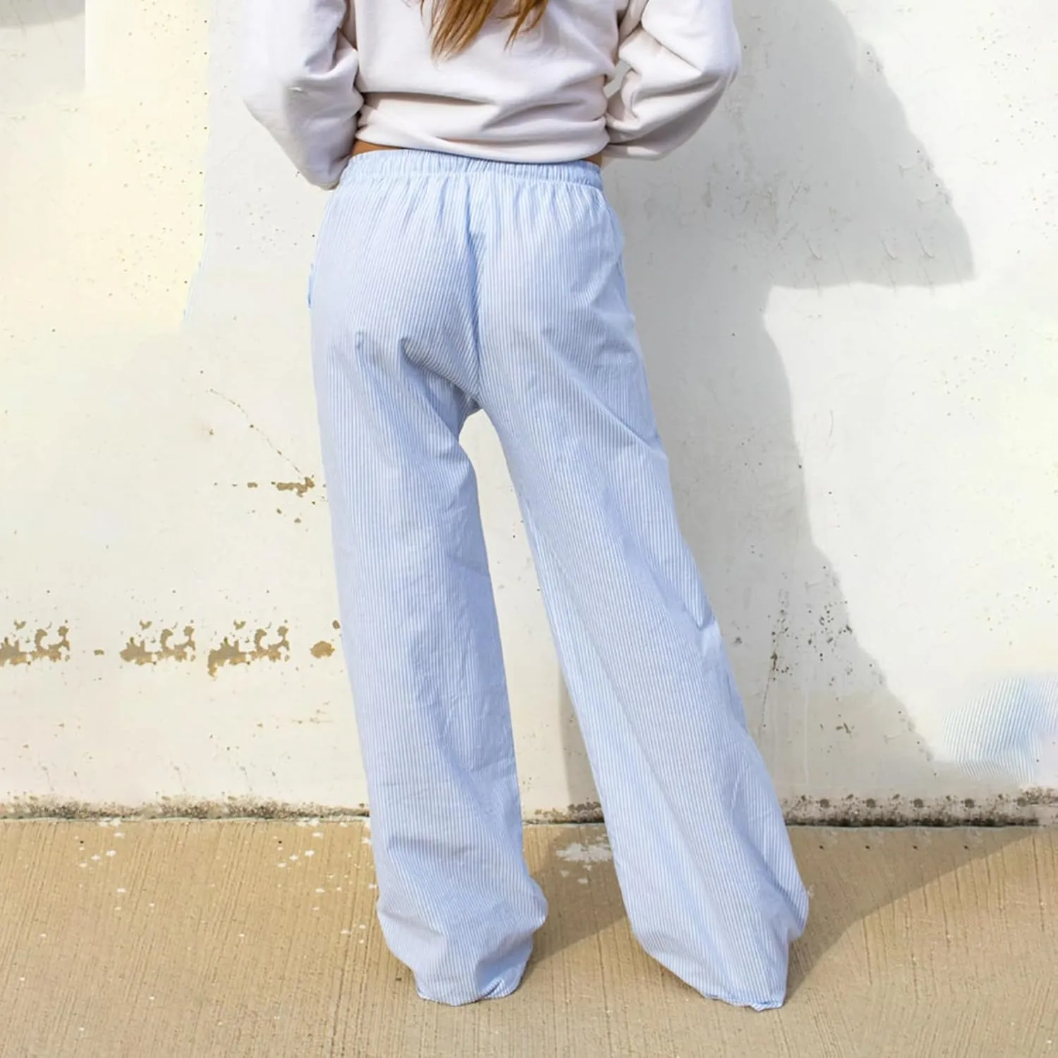 FULA-bao Women's Y2k Striped Wide Leg Pants Stripes Print High Waist Lounge Pants Casual Relaxed Fit Straight Long Trouser
