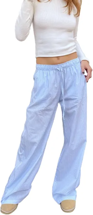 FULA-bao Women's Y2k Striped Wide Leg Pants Stripes Print High Waist Lounge Pants Casual Relaxed Fit Straight Long Trouser