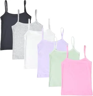 Girls Camisole Tank Top Tagless Cami Under Shirts for Layering,Multiple 6 Packs Colors Available