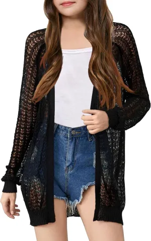 Girl's Lightweight Cardigan Summer Crochet Long Sleeve Soft Boho Cardigans Beach Cover UP