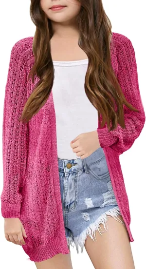 Girl's Lightweight Cardigan Summer Crochet Long Sleeve Soft Boho Cardigans Beach Cover UP