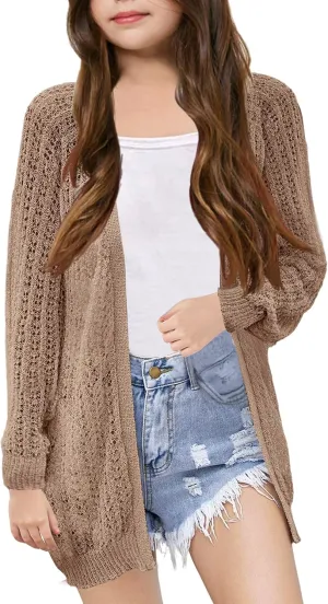 Girl's Lightweight Cardigan Summer Crochet Long Sleeve Soft Boho Cardigans Beach Cover UP