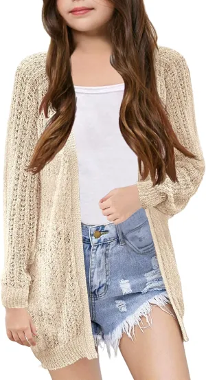 Girl's Lightweight Cardigan Summer Crochet Long Sleeve Soft Boho Cardigans Beach Cover UP