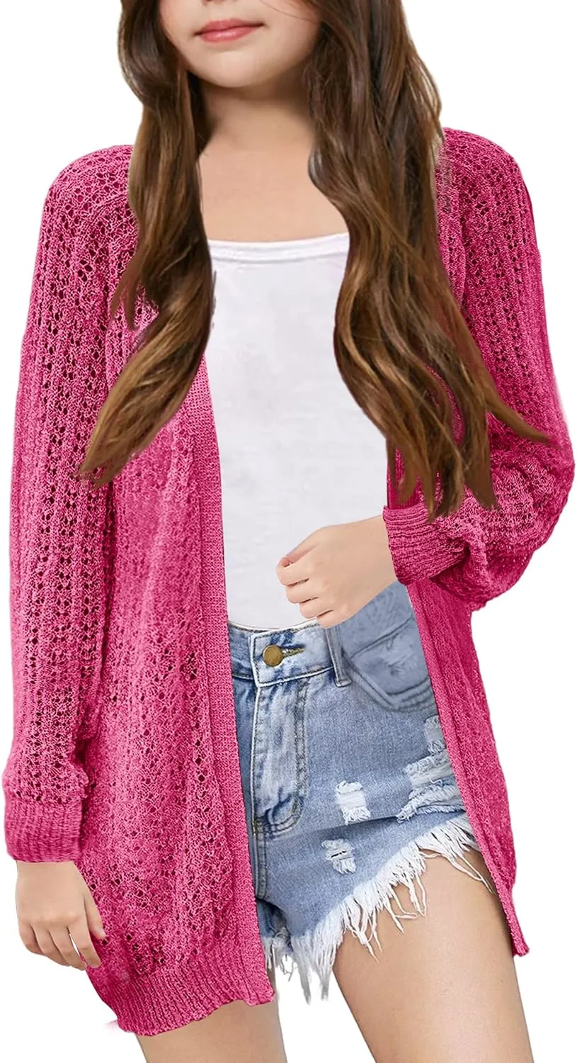 Girl's Lightweight Cardigan Summer Crochet Long Sleeve Soft Boho Cardigans Beach Cover UP