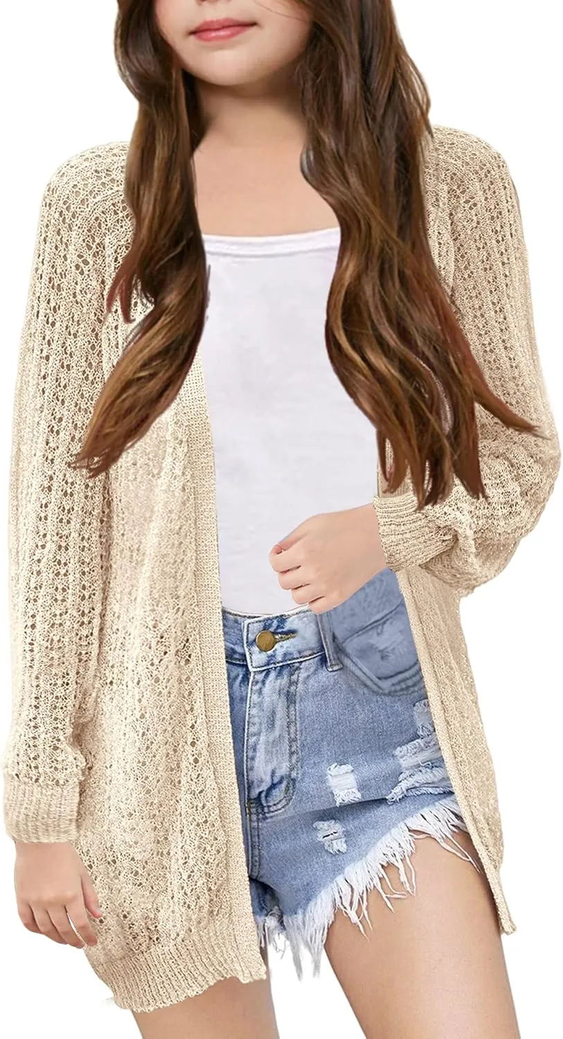 Girl's Lightweight Cardigan Summer Crochet Long Sleeve Soft Boho Cardigans Beach Cover UP