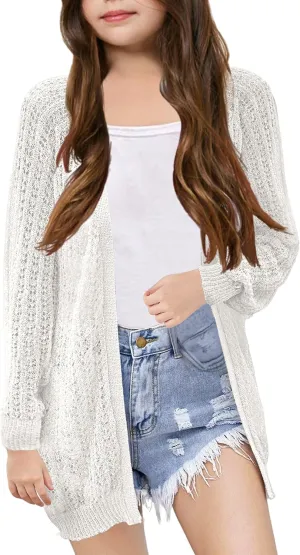 Girl's Lightweight Cardigan Summer Crochet Long Sleeve Soft Boho Cardigans Beach Cover UP