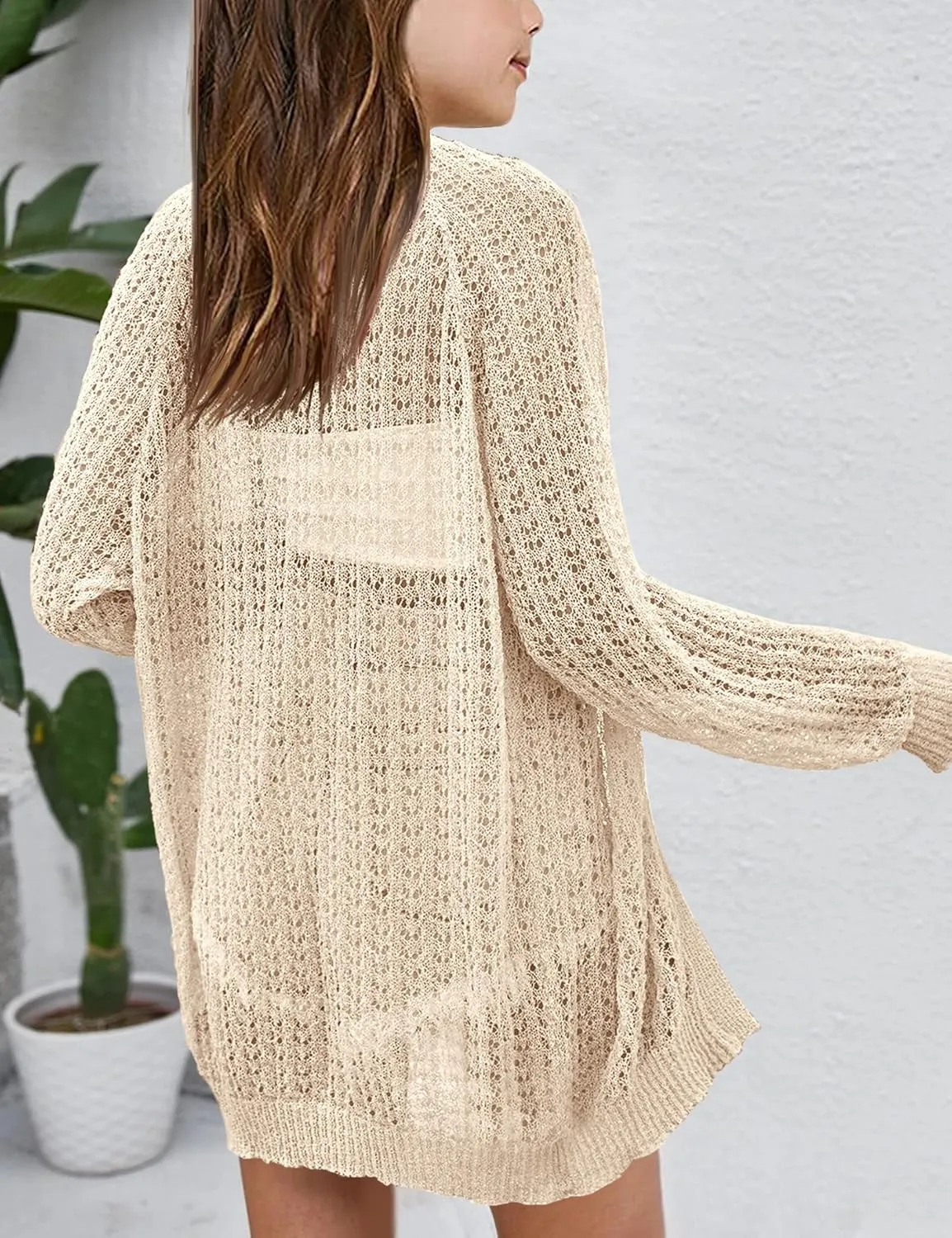 Girl's Lightweight Cardigan Summer Crochet Long Sleeve Soft Boho Cardigans Beach Cover UP