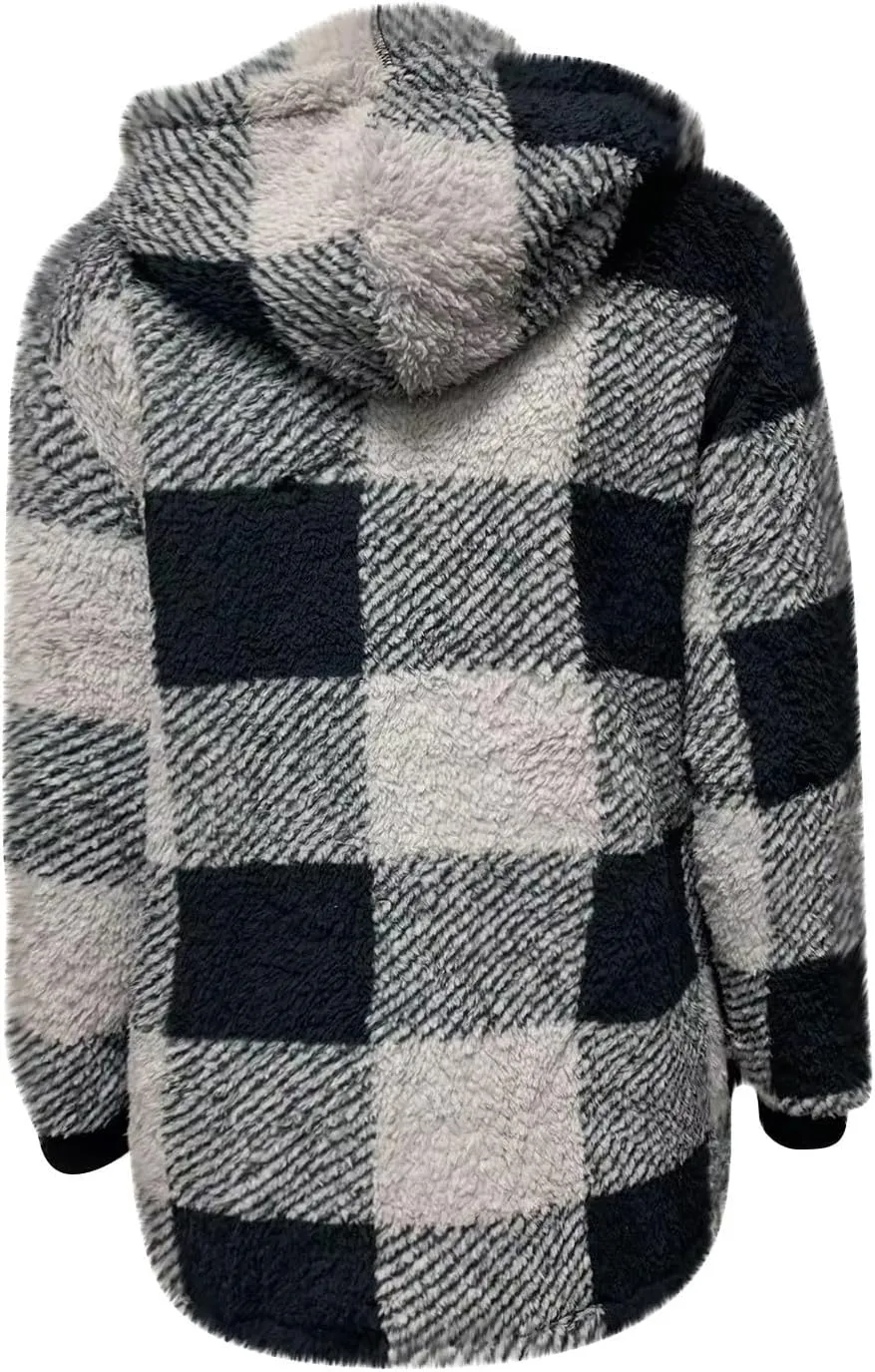 GOFULY Coats For Women Winter Soft Plush Hoodie Full Zip Fall Sherpa Jackets 2024 Plaid Cardigan With Pockets Outfits Trendy