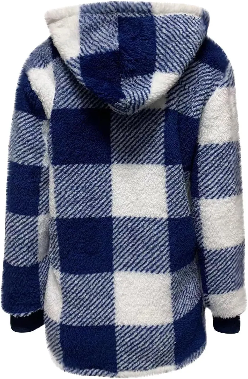GOFULY Coats For Women Winter Soft Plush Hoodie Full Zip Fall Sherpa Jackets 2024 Plaid Cardigan With Pockets Outfits Trendy