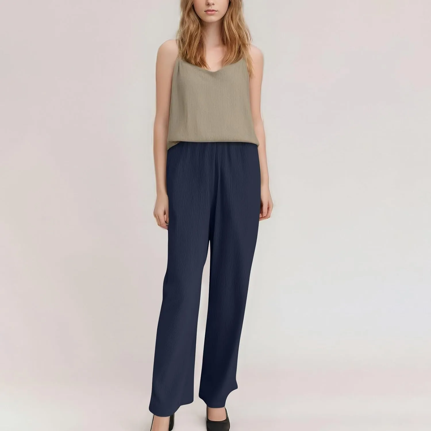 GOFULY Linen Pants Women Wide Leg Beach High Rise Pants Casual Elastic Waist Drawstring Summer 2025 Solid Trouser with Pocket