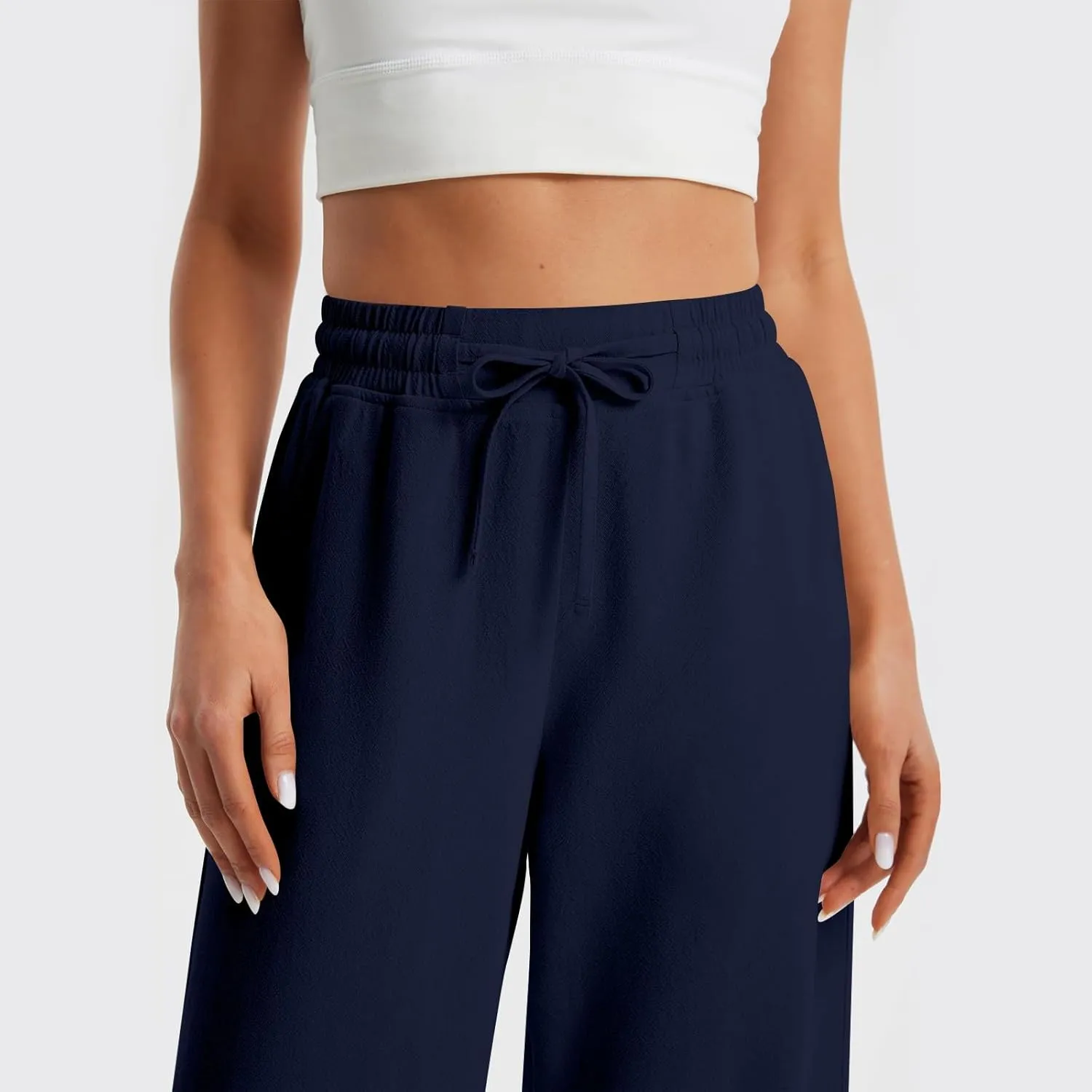 GOFULY Womens Linen Pants Casual Wide Leg 2025 High Rise Pants Drawstring Elastic Waist Summer 2025 Solid Trouser with Pocket