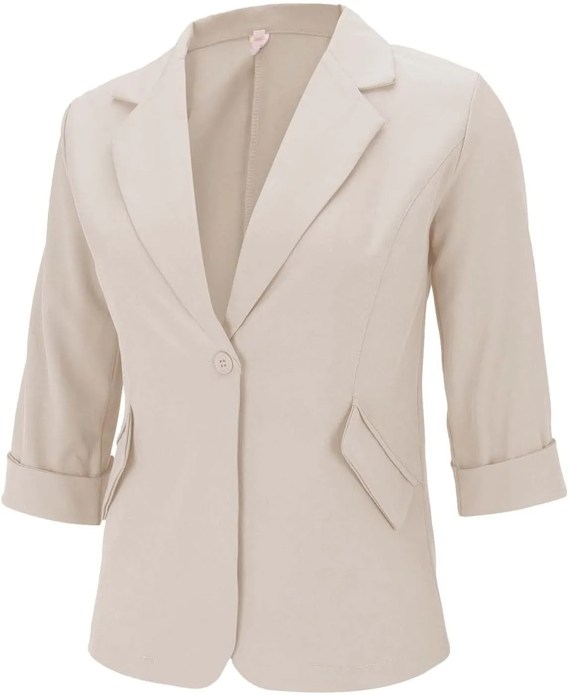 GOKKILRW Womens Blazers Petite Ladies Coats 3/4 Sleeve One Button Lapel Collared Formal Jackets Business Office Work Suits
