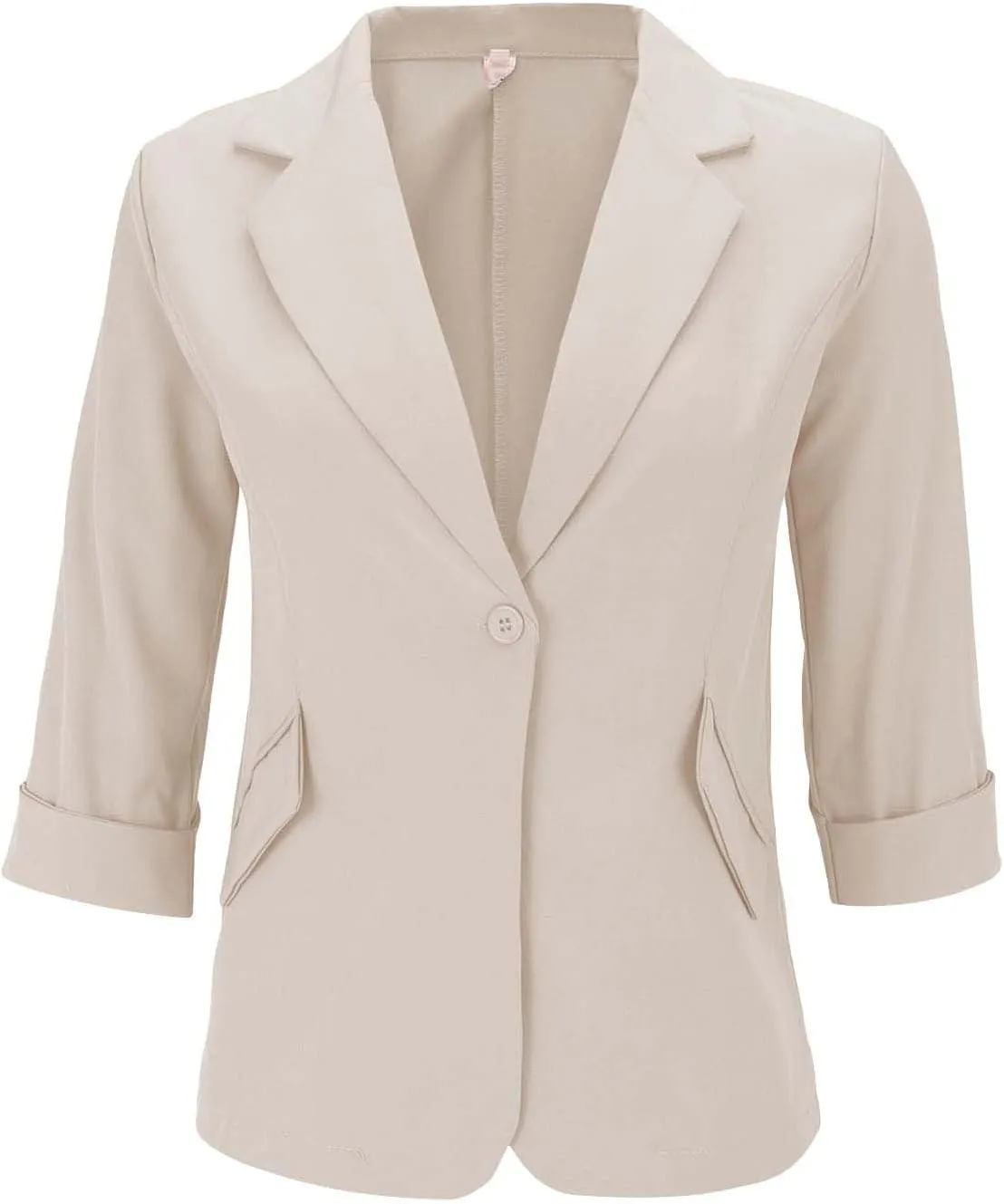 GOKKILRW Womens Blazers Petite Ladies Coats 3/4 Sleeve One Button Lapel Collared Formal Jackets Business Office Work Suits