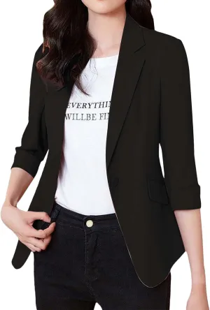 GOKKILRW Womens Blazers Petite Ladies Coats 3/4 Sleeve One Button Lapel Collared Formal Jackets Business Office Work Suits