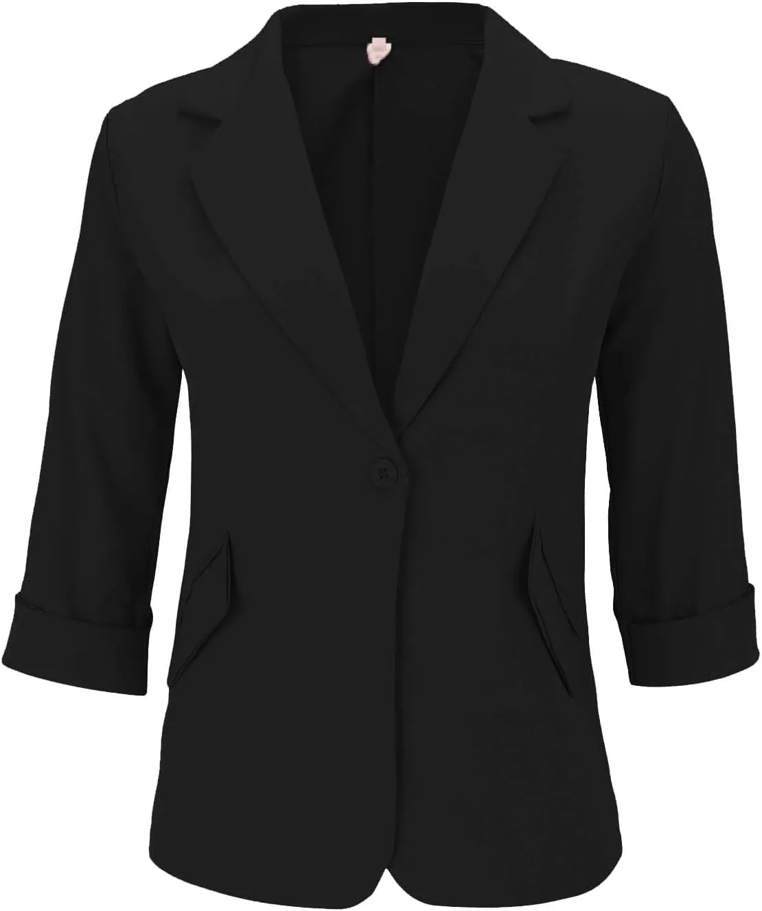 GOKKILRW Womens Blazers Petite Ladies Coats 3/4 Sleeve One Button Lapel Collared Formal Jackets Business Office Work Suits