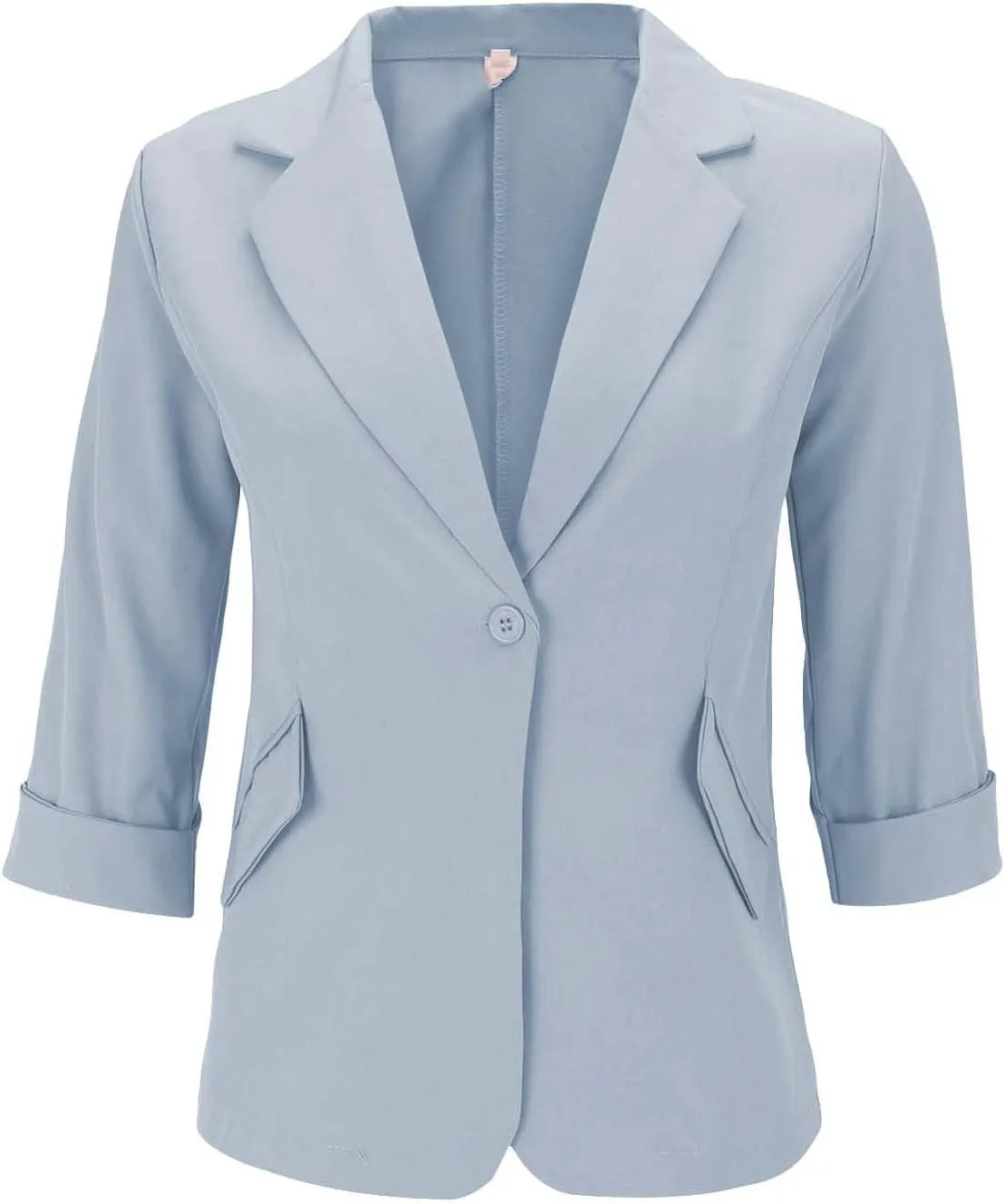 GOKKILRW Womens Blazers Petite Ladies Coats 3/4 Sleeve One Button Lapel Collared Formal Jackets Business Office Work Suits