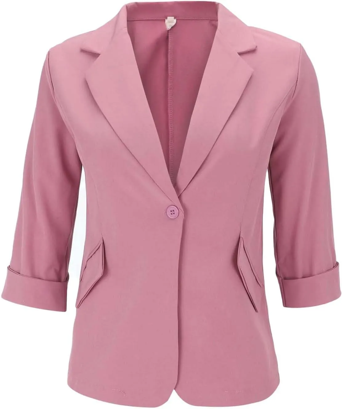 GOKKILRW Womens Blazers Petite Ladies Coats 3/4 Sleeve One Button Lapel Collared Formal Jackets Business Office Work Suits