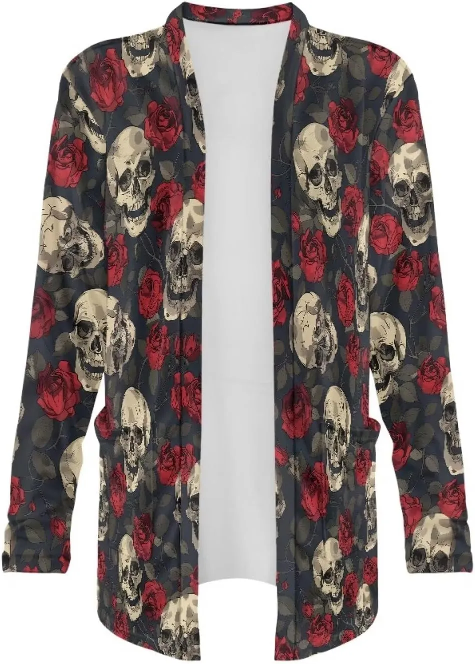 Gothic Skull Women Cardigan Sweaters Casual Open Front Cardigans Soft Draped Long Sleeve Jackets Dusters V-Neck Tops