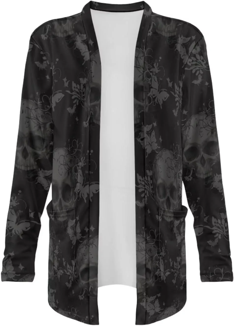 Gothic Skull Women Cardigan Sweaters Casual Open Front Cardigans Soft Draped Long Sleeve Jackets Dusters V-Neck Tops