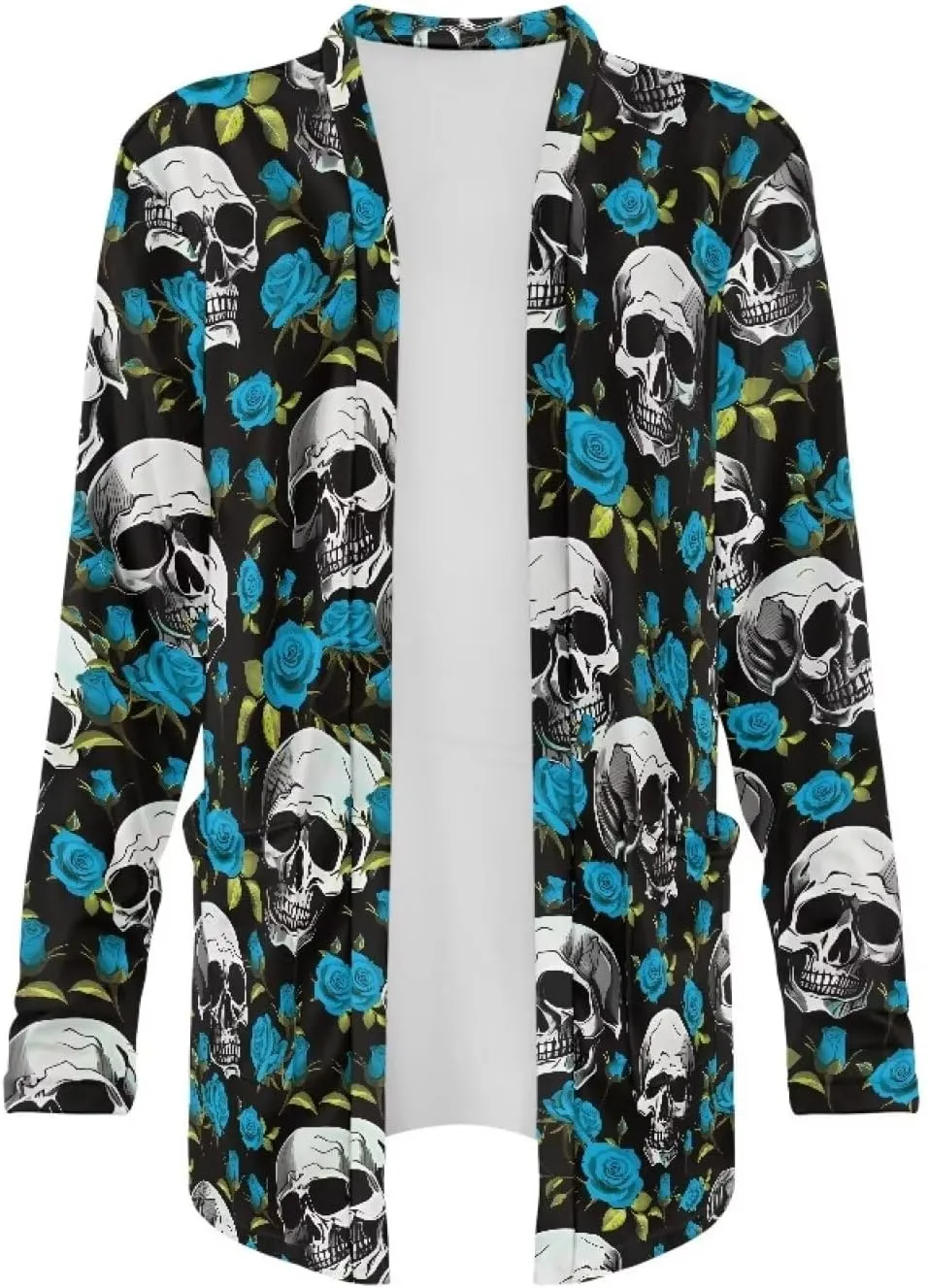 Gothic Skull Women Cardigan Sweaters Casual Open Front Cardigans Soft Draped Long Sleeve Jackets Dusters V-Neck Tops