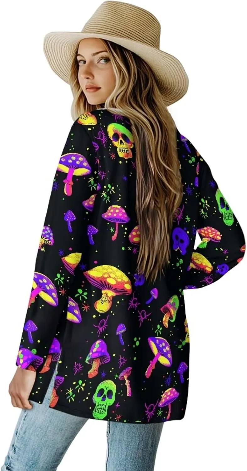 Gothic Skull Women Cardigan Sweaters Casual Open Front Cardigans Soft Draped Long Sleeve Jackets Dusters V-Neck Tops