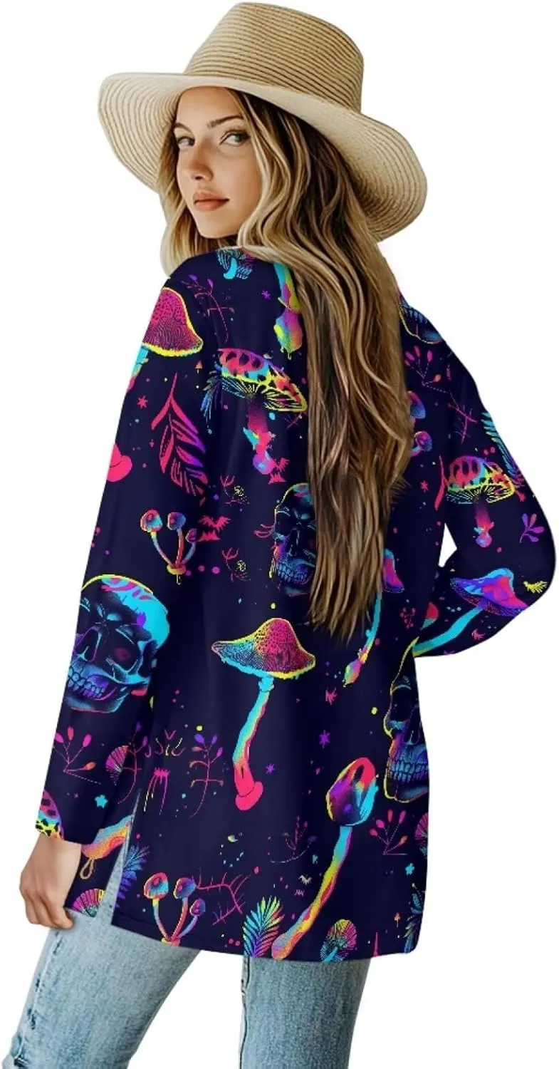 Gothic Skull Women Cardigan Sweaters Casual Open Front Cardigans Soft Draped Long Sleeve Jackets Dusters V-Neck Tops