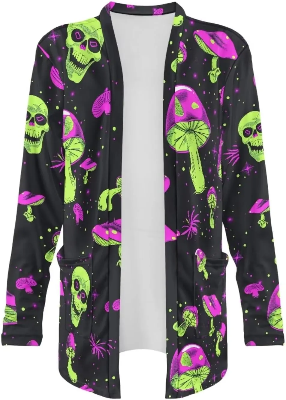 Gothic Skull Women Cardigan Sweaters Casual Open Front Cardigans Soft Draped Long Sleeve Jackets Dusters V-Neck Tops