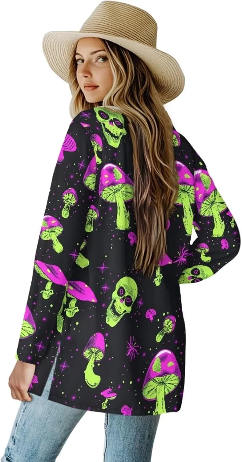 Gothic Skull Women Cardigan Sweaters Casual Open Front Cardigans Soft Draped Long Sleeve Jackets Dusters V-Neck Tops