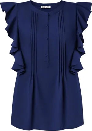 GRACE KARIN Women's Casual Tops 2025 Summer Trendy Ruffle Cap Sleeves Babydoll Blouse Crewneck Button Down Peplum Shirts