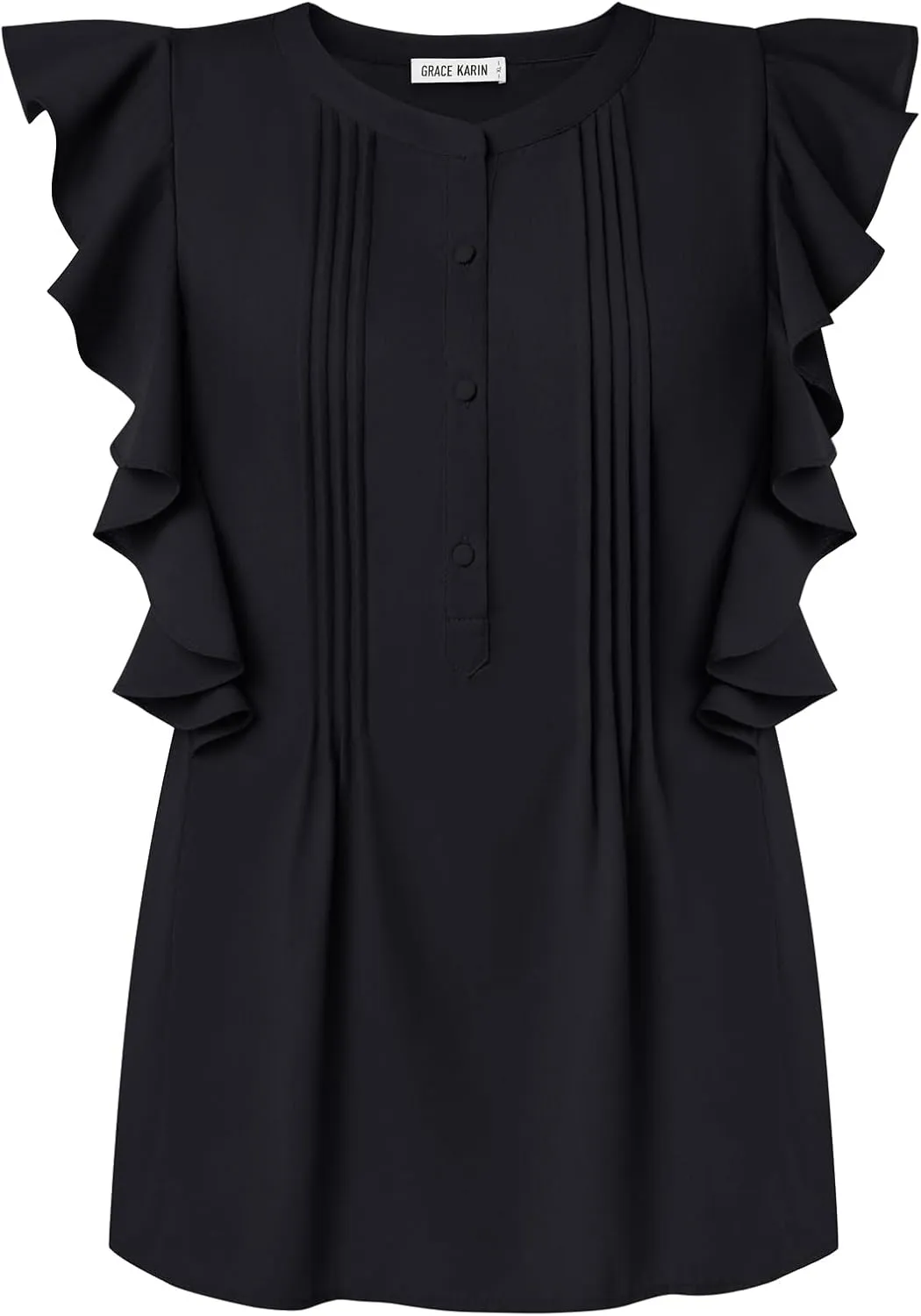 GRACE KARIN Women's Casual Tops 2025 Summer Trendy Ruffle Cap Sleeves Babydoll Blouse Crewneck Button Down Peplum Shirts
