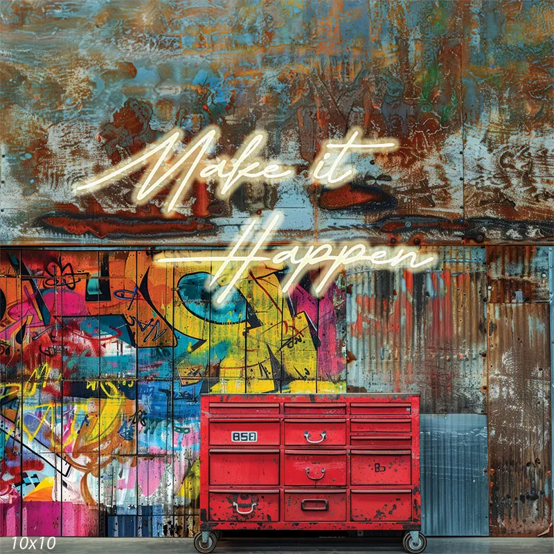 Graffiti and Red Toolbox Photography Backdrop