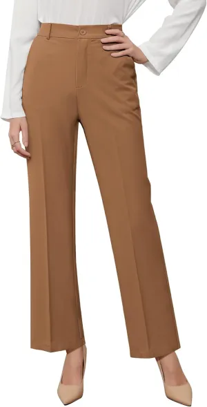 GRAPENT Pants for Women Work High Waisted Dress Pants Business Casual Relaxed Fit Straight Leg Elastic Waist Trousers