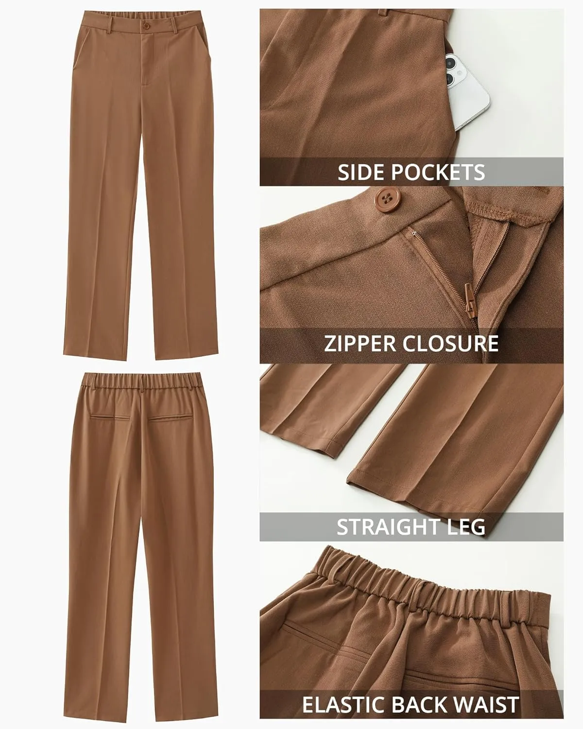 GRAPENT Pants for Women Work High Waisted Dress Pants Business Casual Relaxed Fit Straight Leg Elastic Waist Trousers