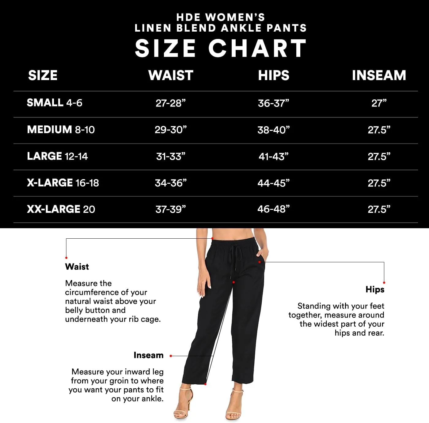 HDE Women's Linen Blend Pull On Pants Summer Drawstring Ankle Pant with Pockets