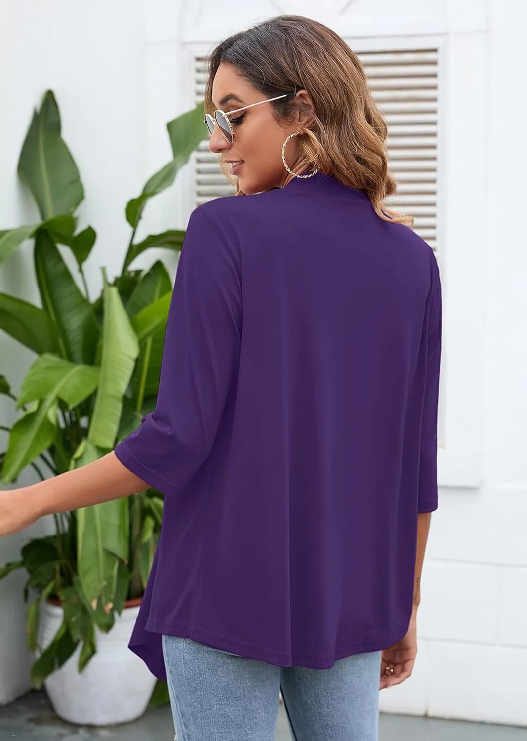 Heymoments Women's Lightweight Open Front Cardigans 3/4 Sleeve Casual Soft Drape Fall Cardigan S-2XL