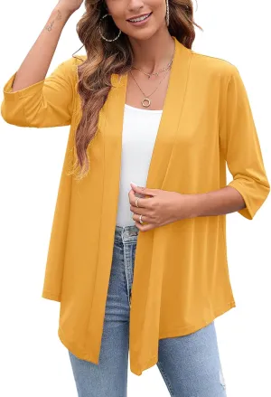 Heymoments Women's Lightweight Open Front Cardigans 3/4 Sleeve Casual Soft Drape Fall Cardigan S-2XL