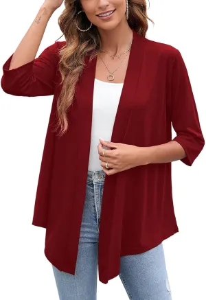 Heymoments Women's Lightweight Open Front Cardigans 3/4 Sleeve Casual Soft Drape Fall Cardigan S-2XL