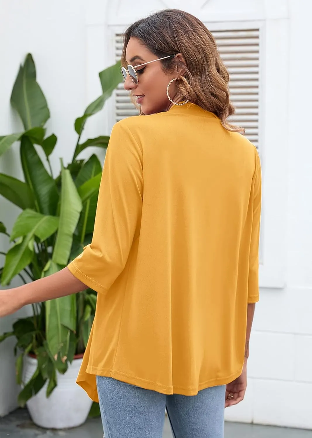Heymoments Women's Lightweight Open Front Cardigans 3/4 Sleeve Casual Soft Drape Fall Cardigan S-2XL